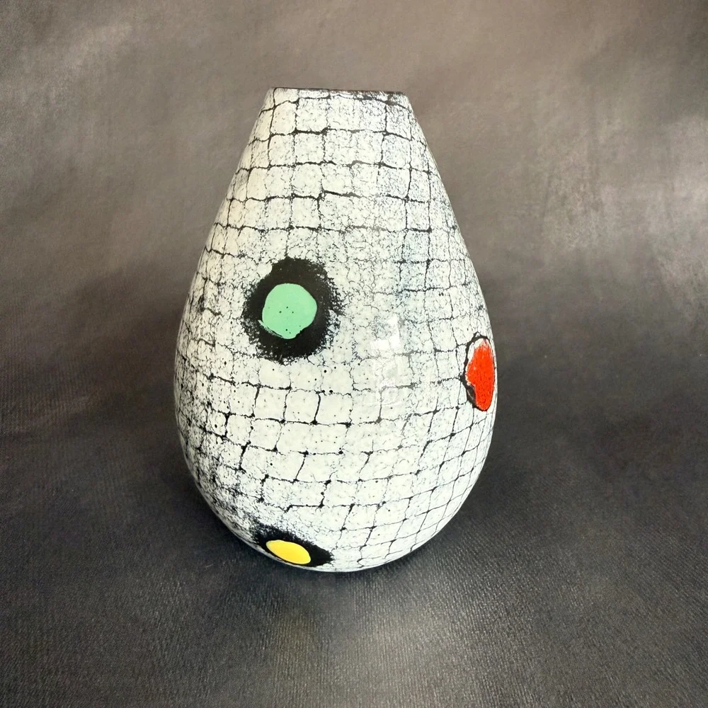 Bitossi Italian Art‎ Pottery Crackle Glaze Vase Polka Dot Mid Century